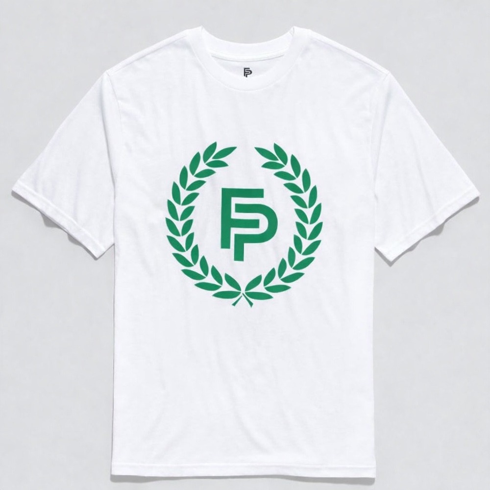 Flint‎ Park Mens Original Logo T Shirt White Green Laurel Wreath Small NEW